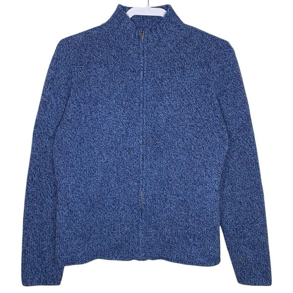 Vtg LL Bean Cardigan Sweater Womens M Blue Wool Angora Full Zip Quiet Luxury - Picture 4 of 8
